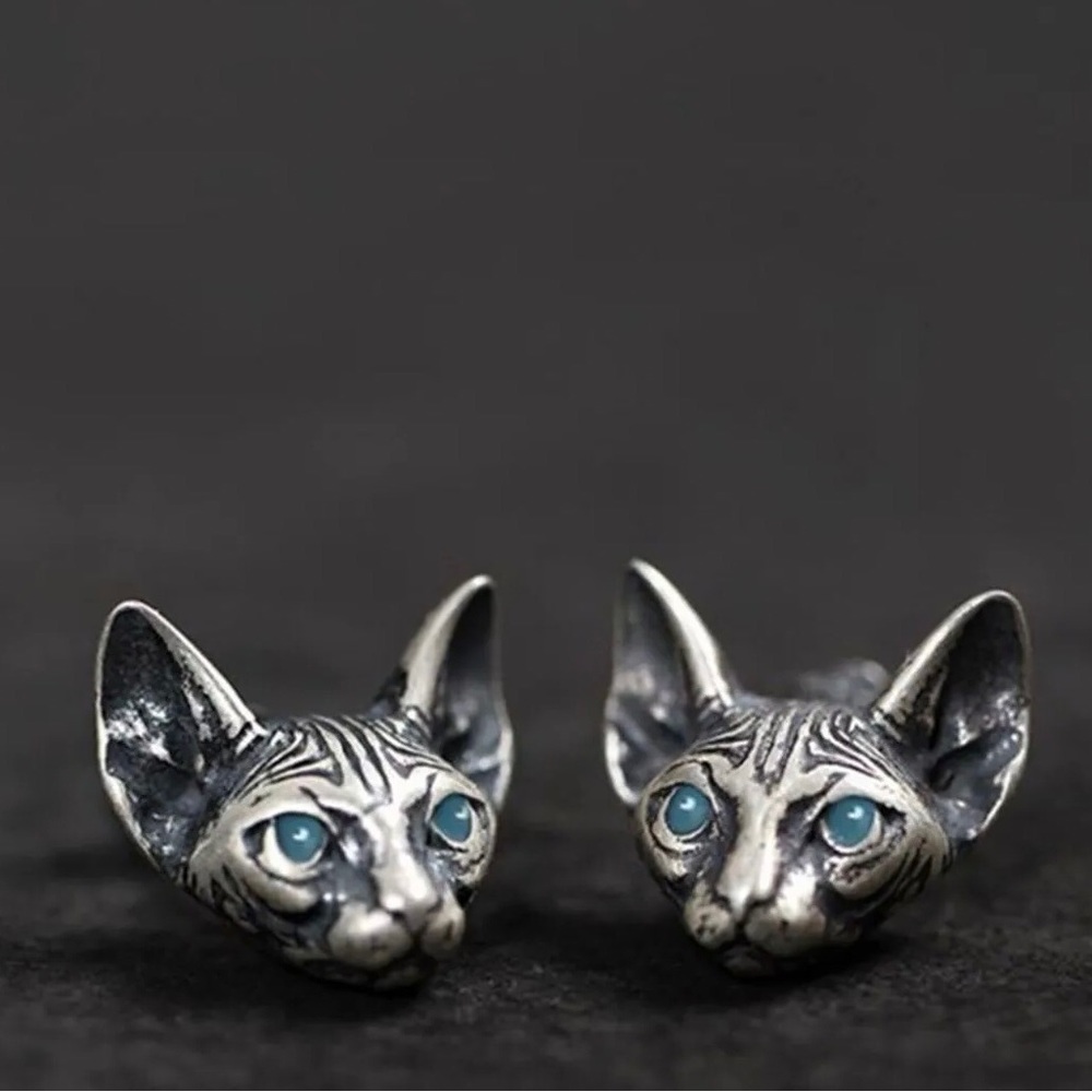“Bastet” Egyptian Goddess Sphynx Feline Hairless/Shorthair Cat Kitty Silver Stud - Picture 2 of 12